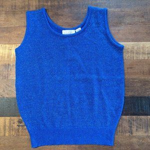 Vintage Royal Blue Lurex Metallic Sweater Tank, Fourth of July, Size Small